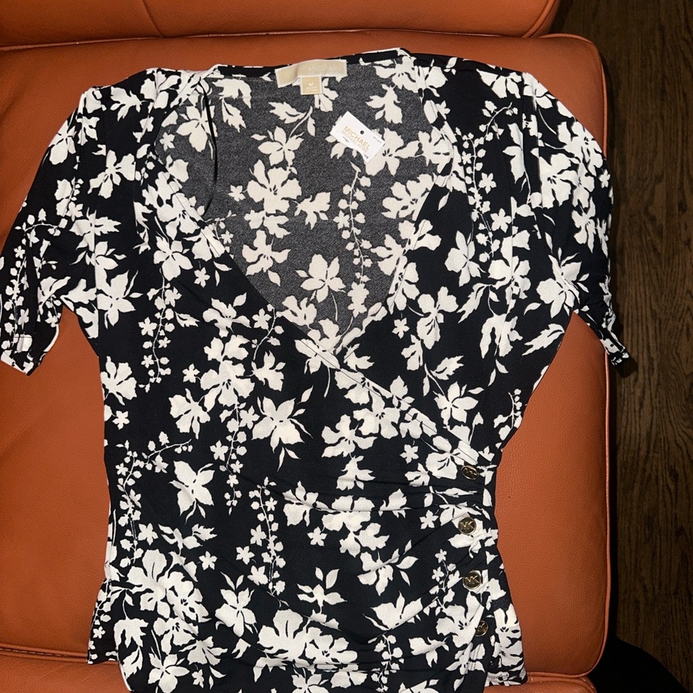 MICHAEL Michael Kors Black and White Floral Blouse